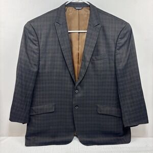 Lineage Men's‎ Plaid Blazer Size 54R Gray Brown Blue Check Pattern Suit Jacket